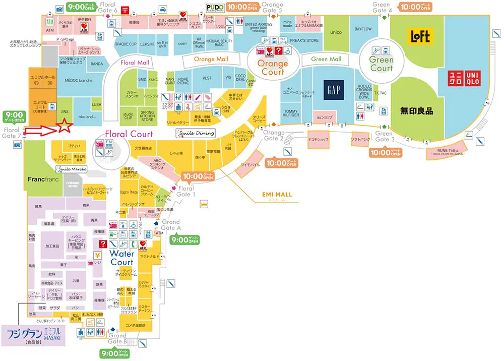 JINS エミフルMASAKI店 整列場所