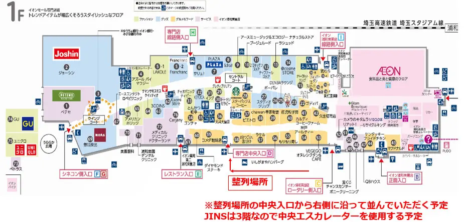 JINS イオンモール浦和美園店 整列場所